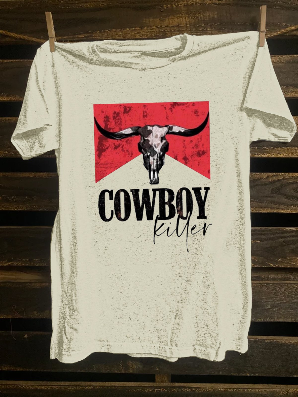 Western Style Crew Neck Cotton-Blend T-Shirt