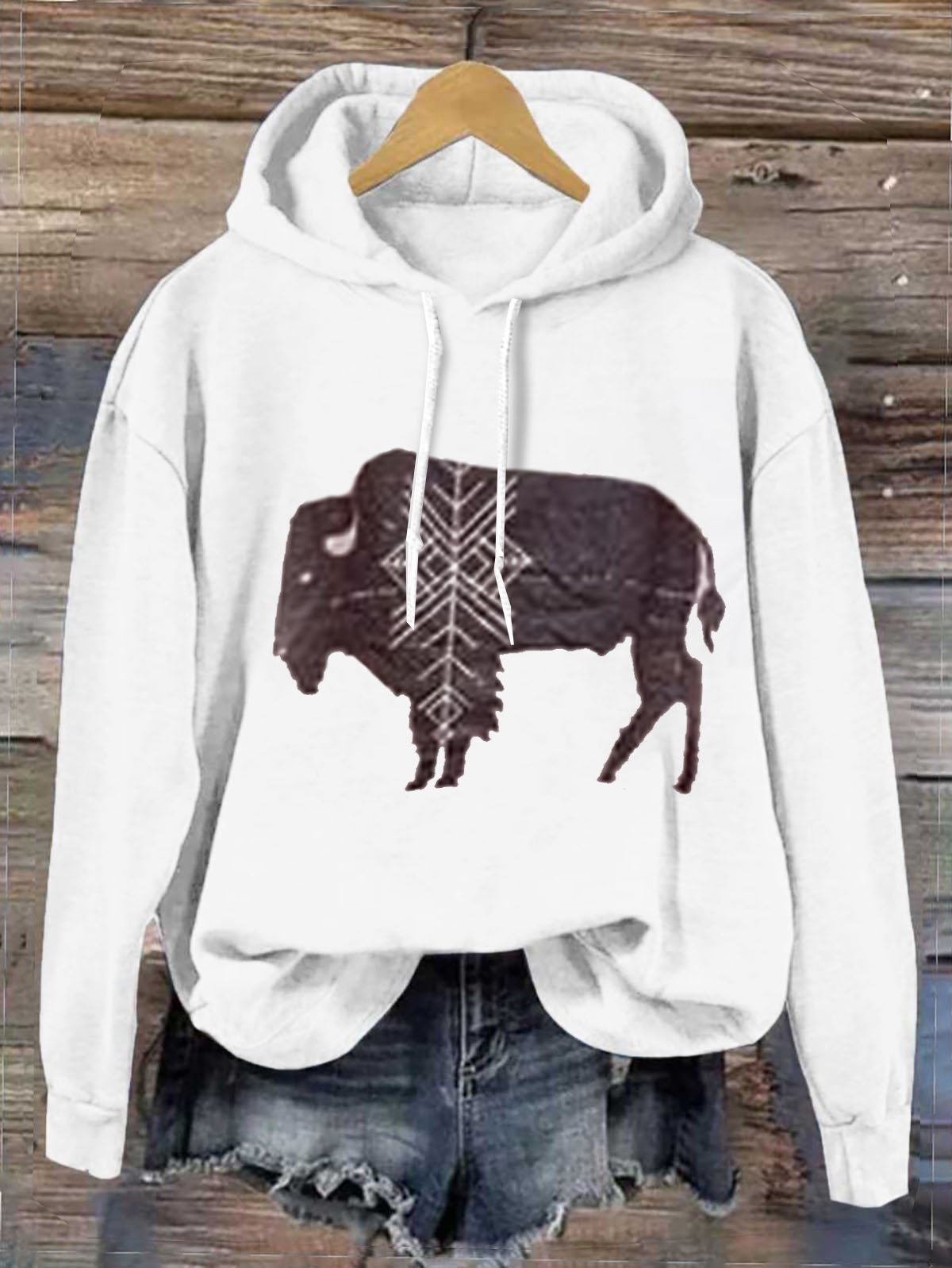 Western Style Loose Abstract Cattle Hoodie